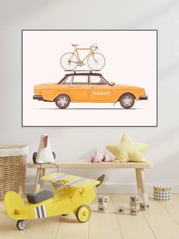 Yellow Vintage Car with Race Bike