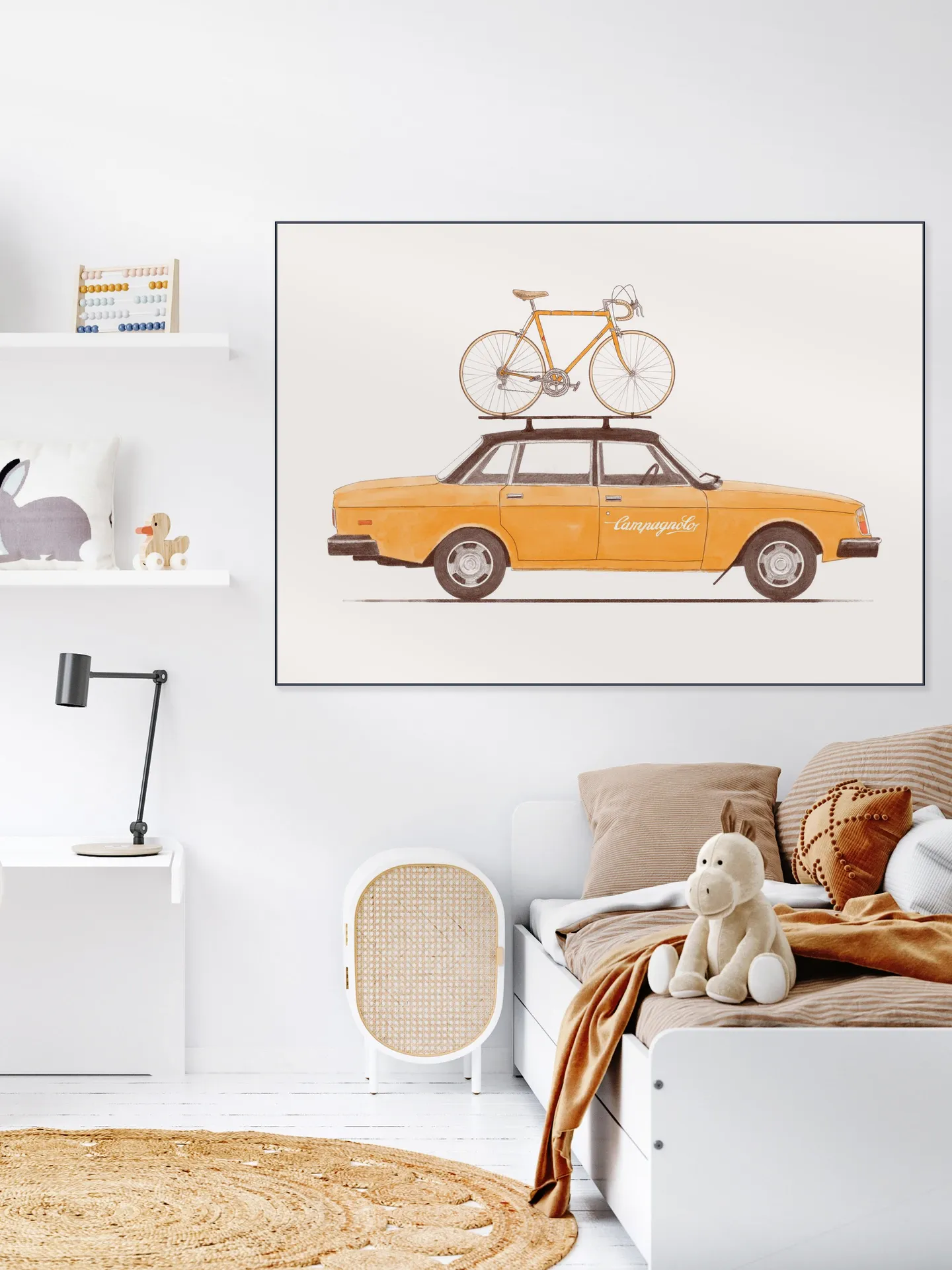 Yellow Vintage Car with Race Bike