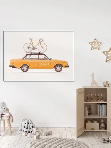 Yellow Vintage Car with Race Bike