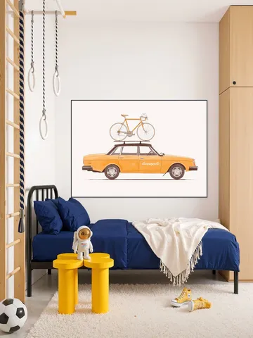 Yellow Vintage Car with Race Bike