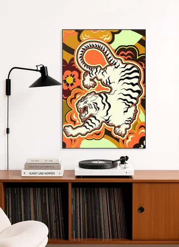White Tiger Japanese Flowers Ochre Orange