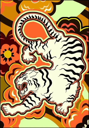 White Tiger Japanese Flowers Ochre Orange