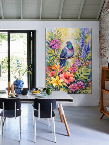Dove Among Jungle Flowers