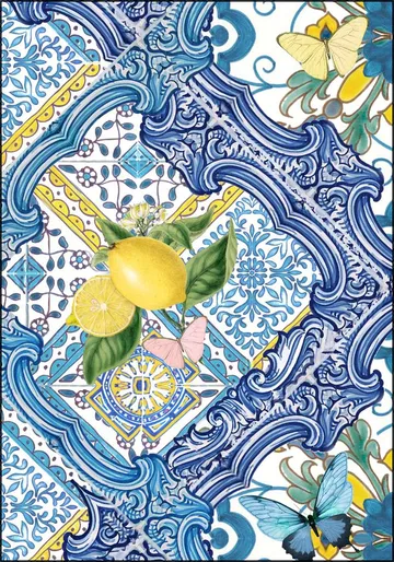 Mediterranean tiles and lemons blue I