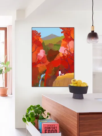 Autumn leaves and waterfalls