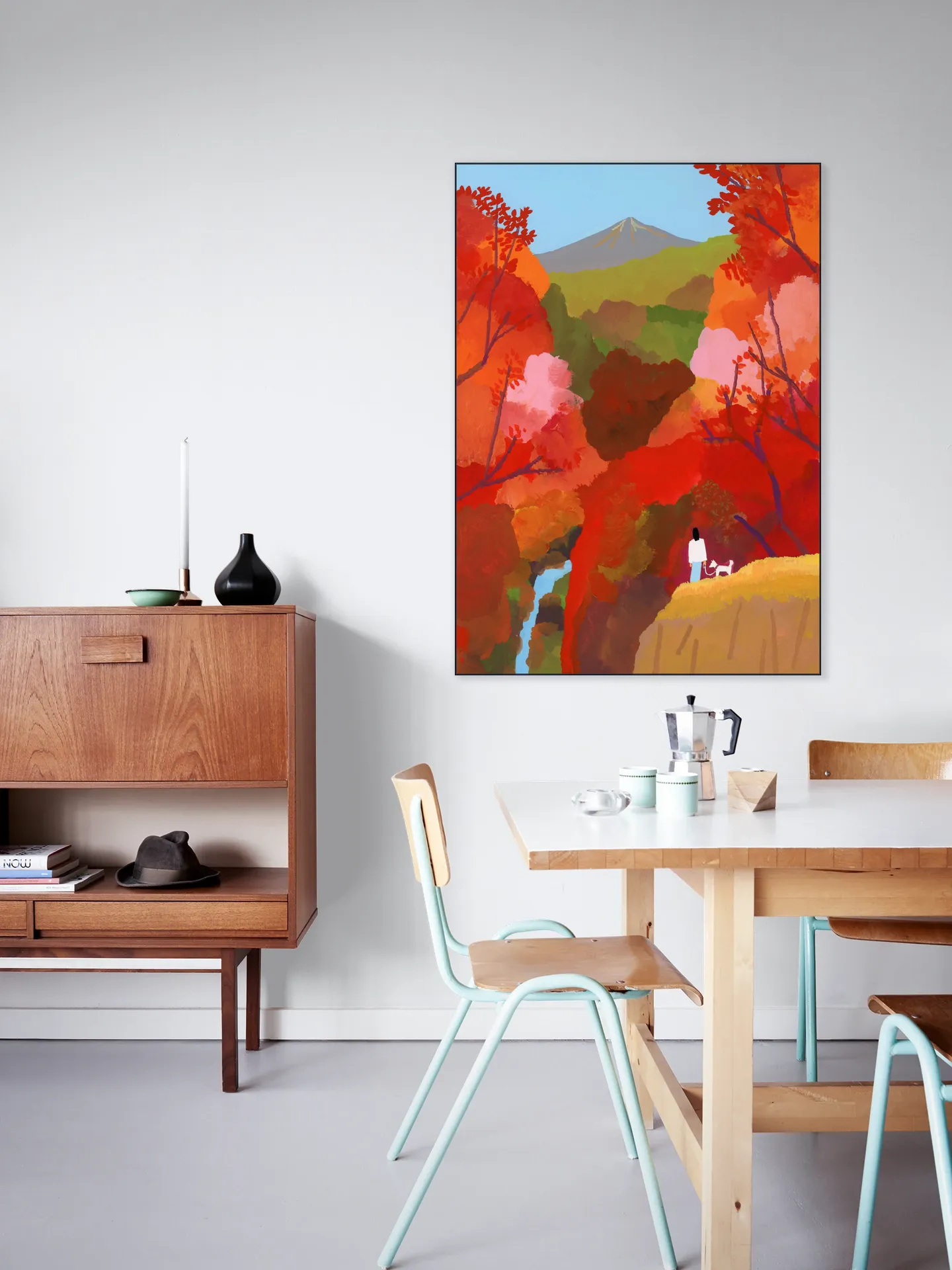 Autumn leaves and waterfalls