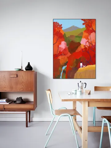 Autumn leaves and waterfalls