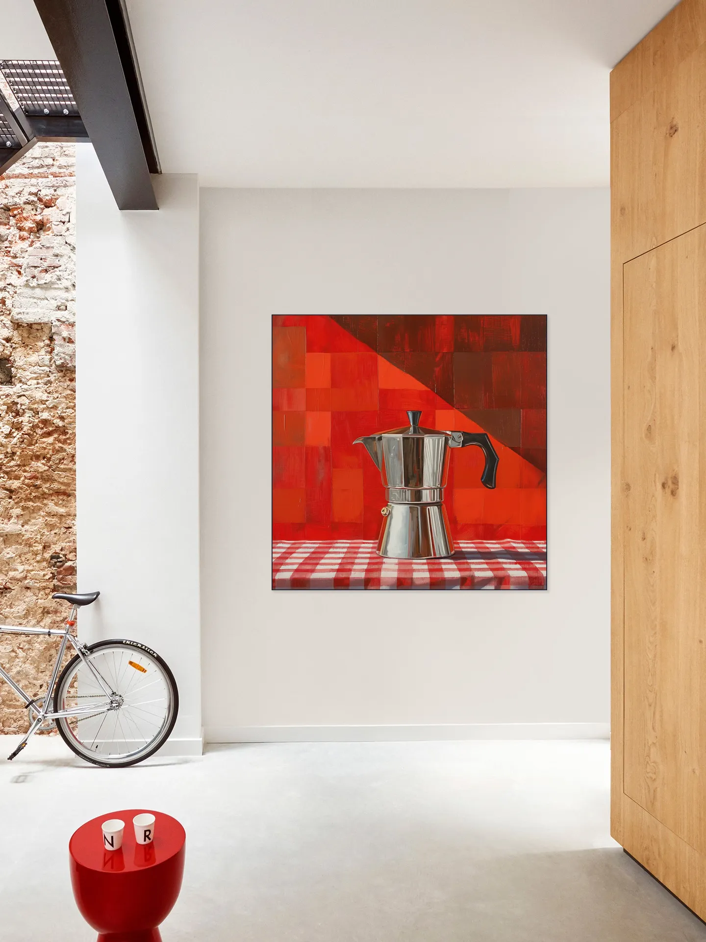 Silver Italian Percolator - Red Checkered