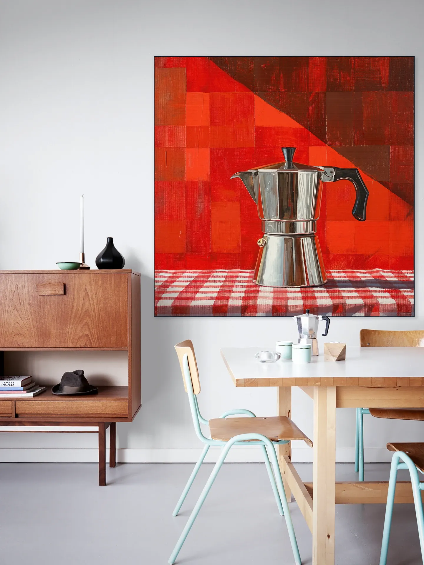 Silver Italian Percolator - Red Checkered