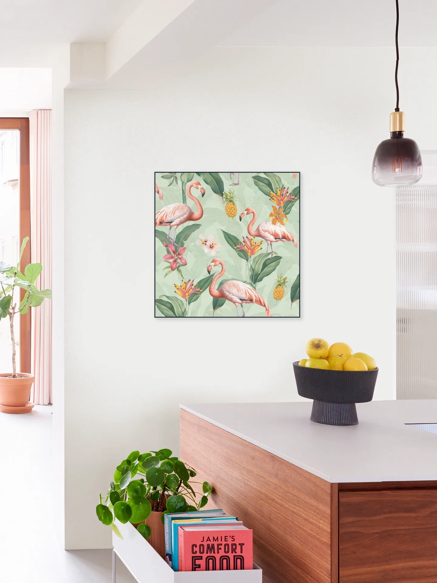 Tropical vintage flamingos and pineapples