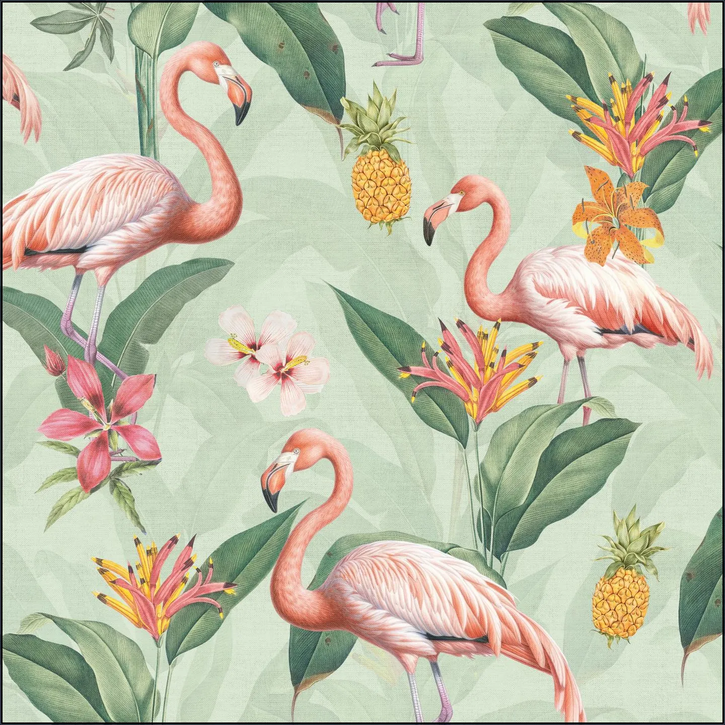 Tropical vintage flamingos and pineapples