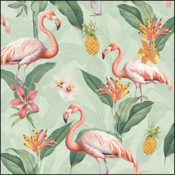 Tropical vintage flamingos and pineapples