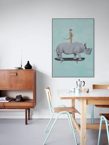 Rhinoceros and meerkat skateboarding