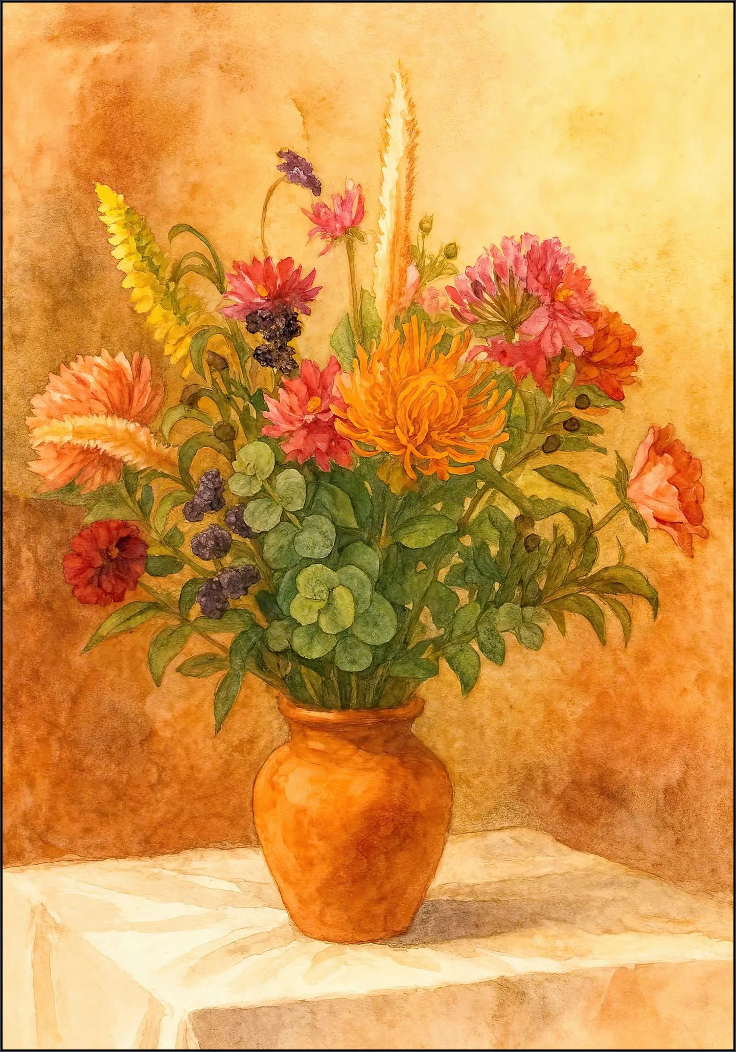 Bouquet of Flowers in Terracotta Vase