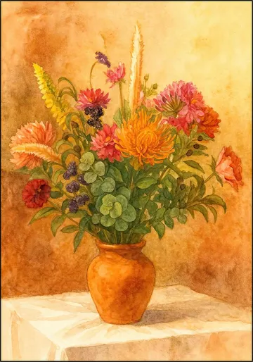 Bouquet of Flowers in Terracotta Vase