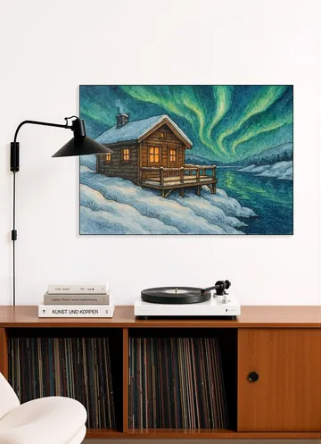 Houten Huisje Onder Het Noorderlicht
