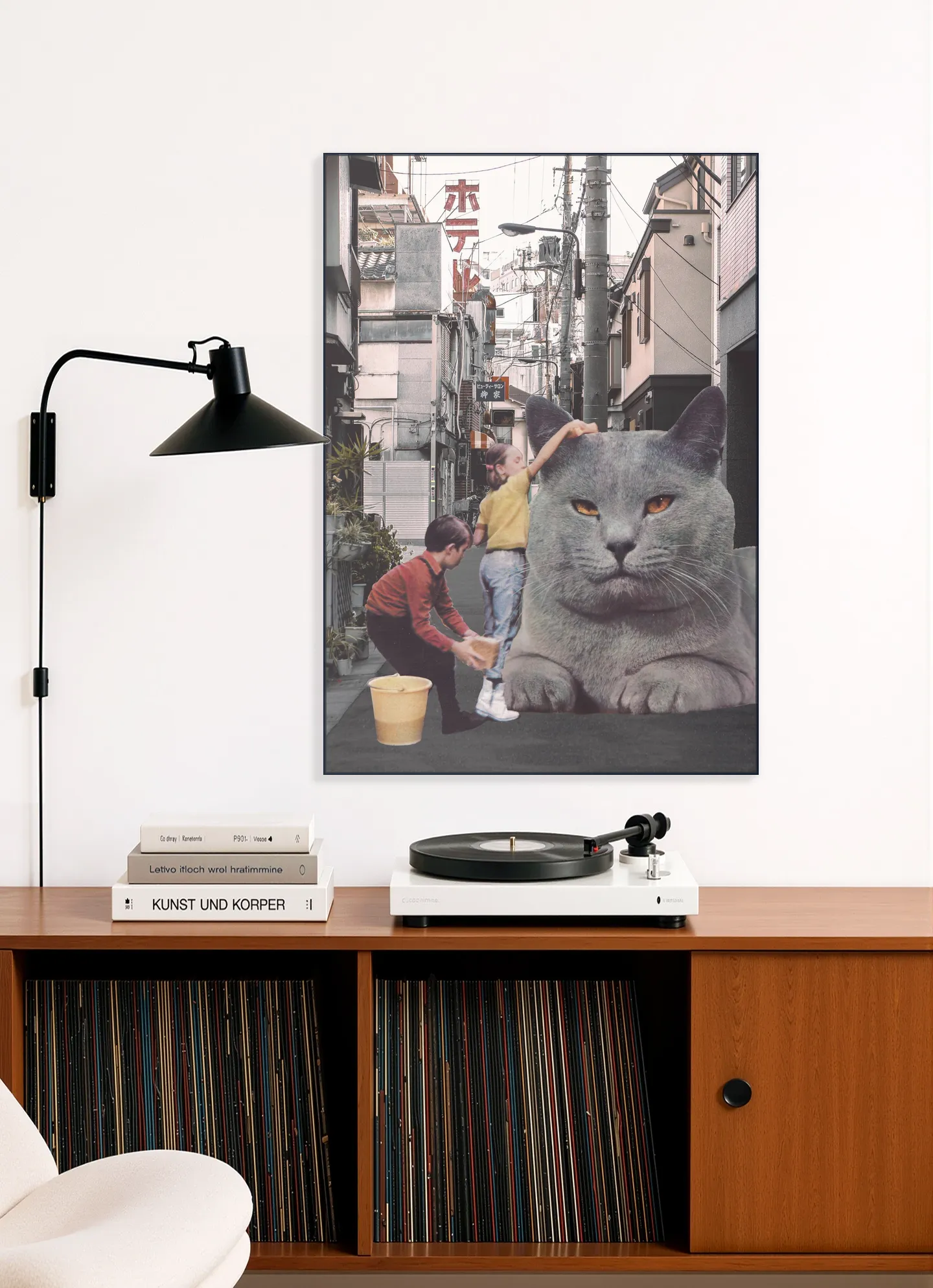 Children washing a giant cat in Tokyo streets