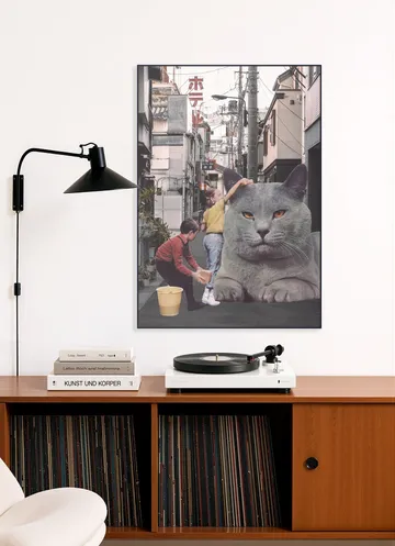 Children washing a giant cat in Tokyo streets