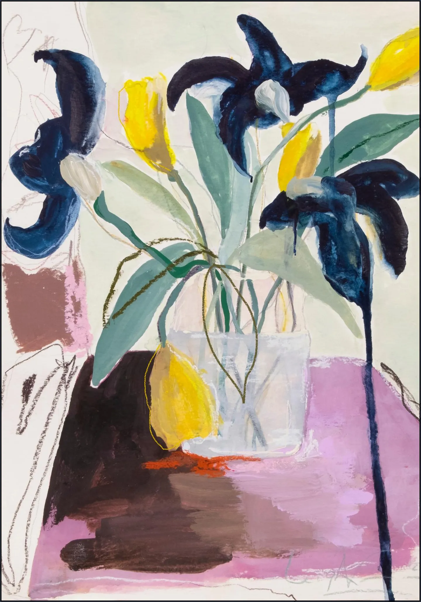 Blue Iris and Daffodils