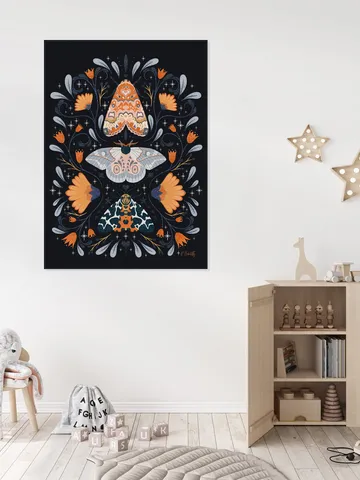 Floral Moths Black