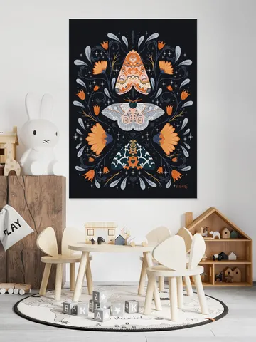 Floral Moths Black