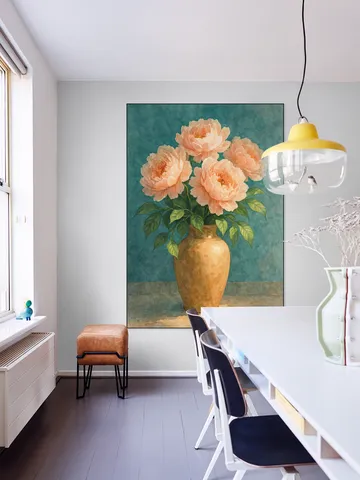 Aardewerk Vaas met Roze Pioenrozen