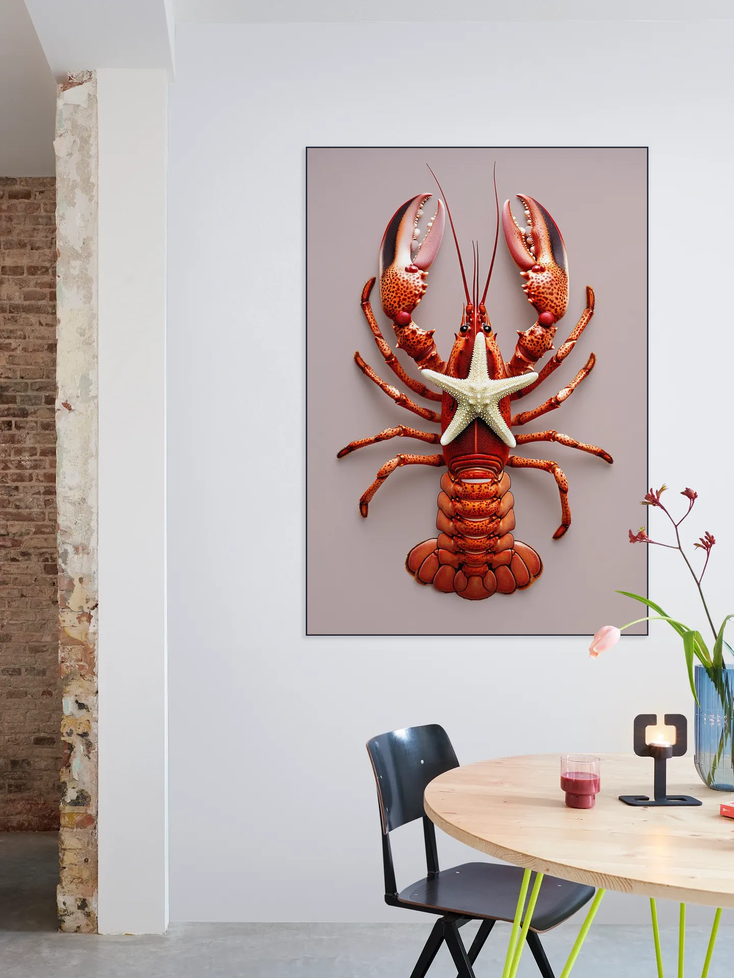 Red Lobster with Starfish - Pastel Pink