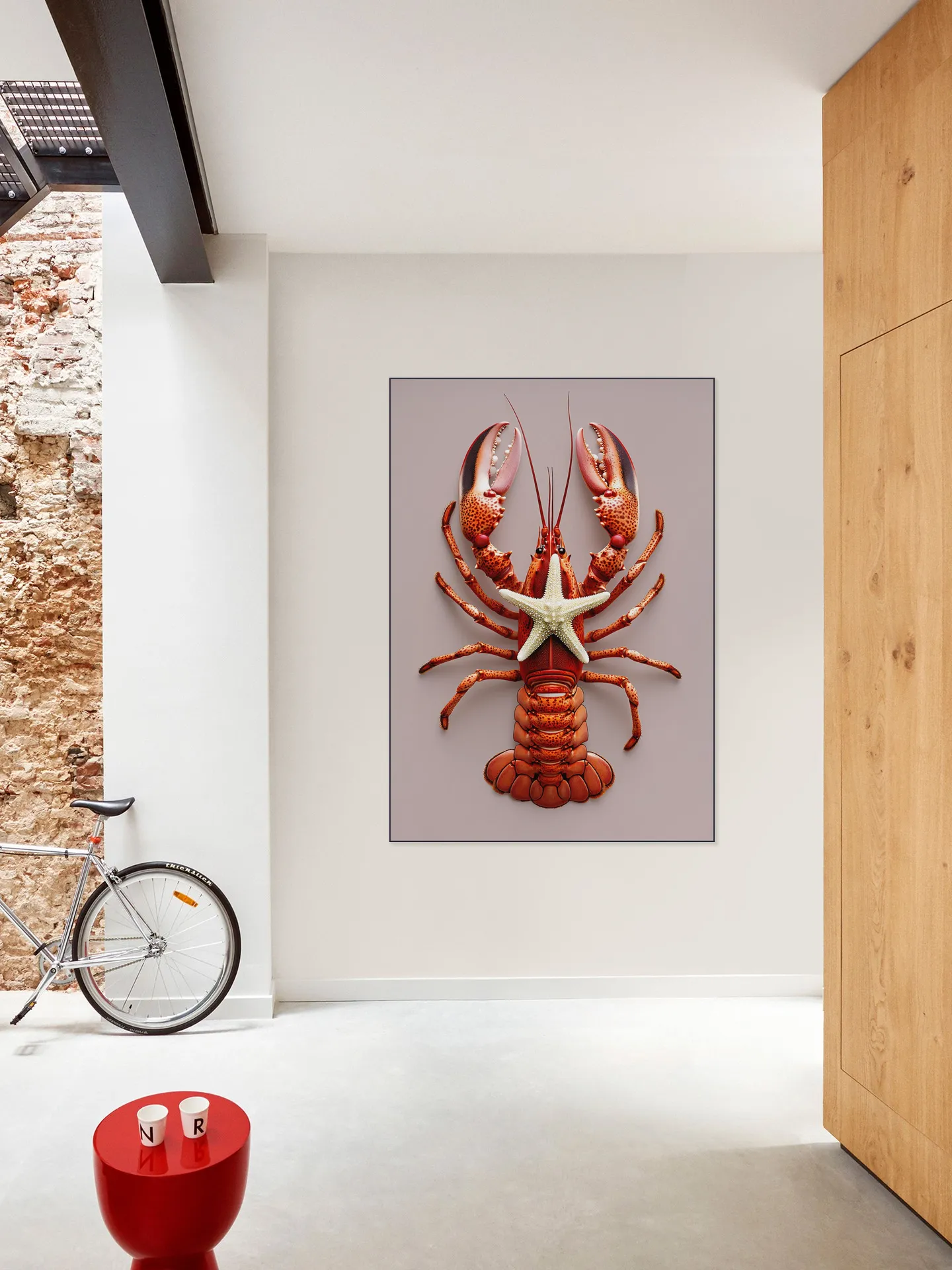 Red Lobster with Starfish - Pastel Pink