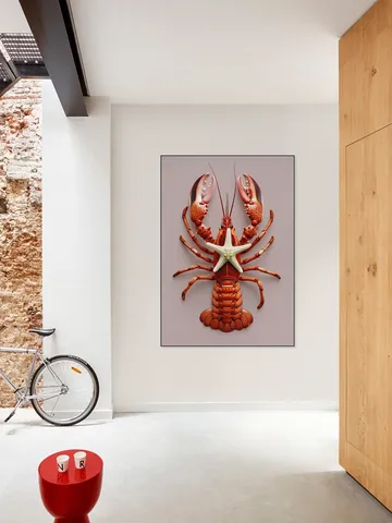 Red Lobster with Starfish - Pastel Pink