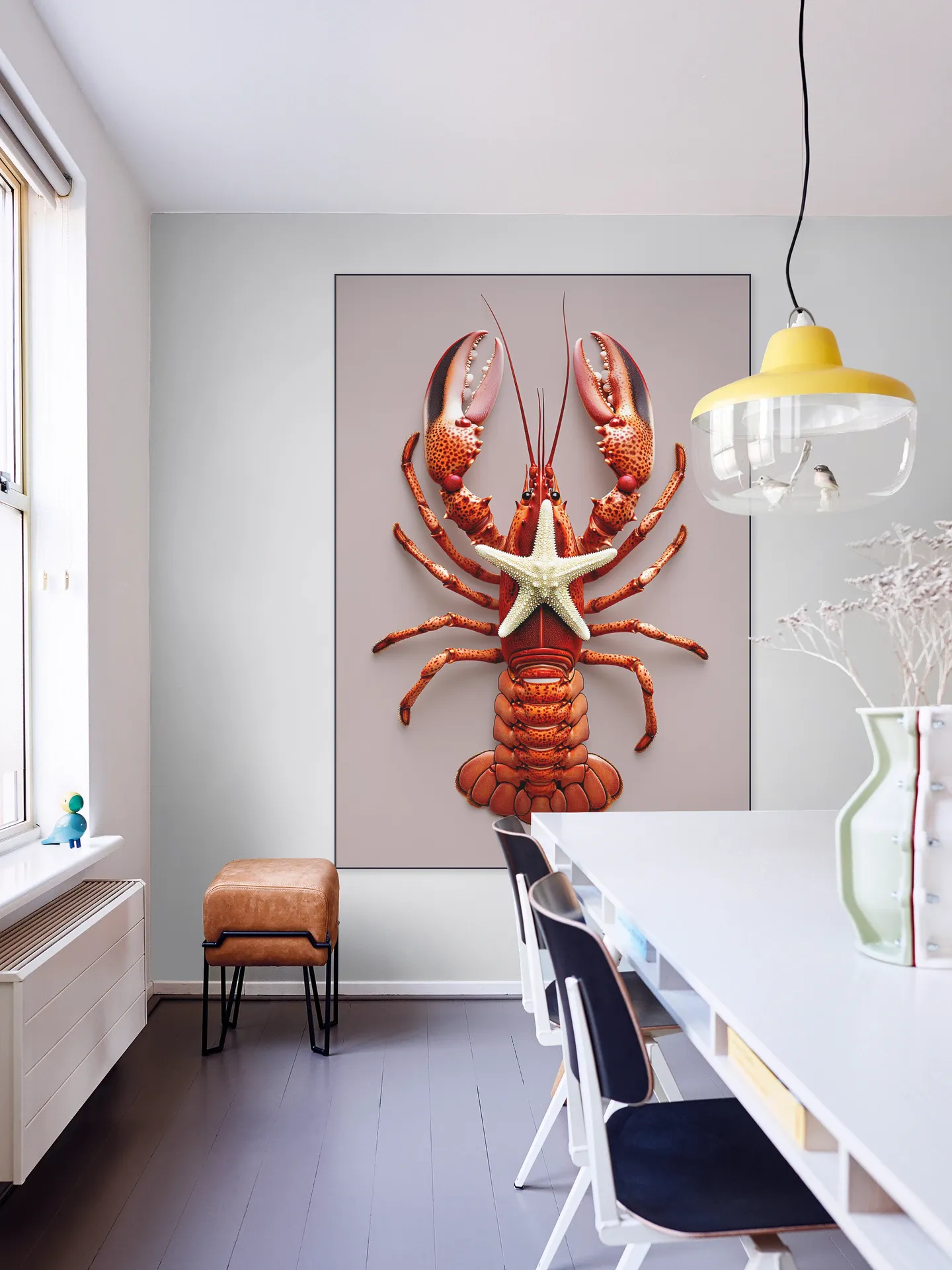 Red Lobster with Starfish - Pastel Pink