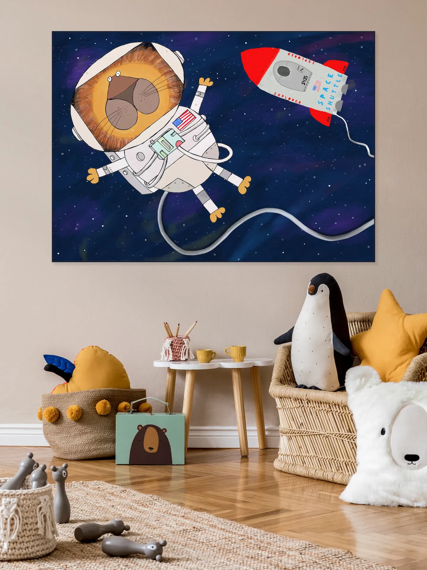 Funny Lion Astronaut is Swirling in Space