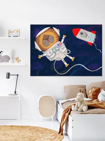 Funny Lion Astronaut is Swirling in Space