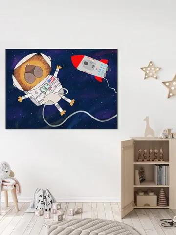 Funny Lion Astronaut is Swirling in Space