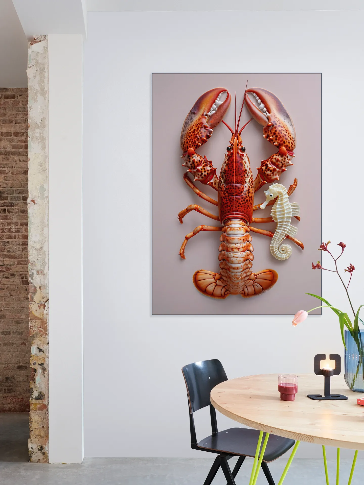 Red Lobster with Seahorse - Pastel Pink