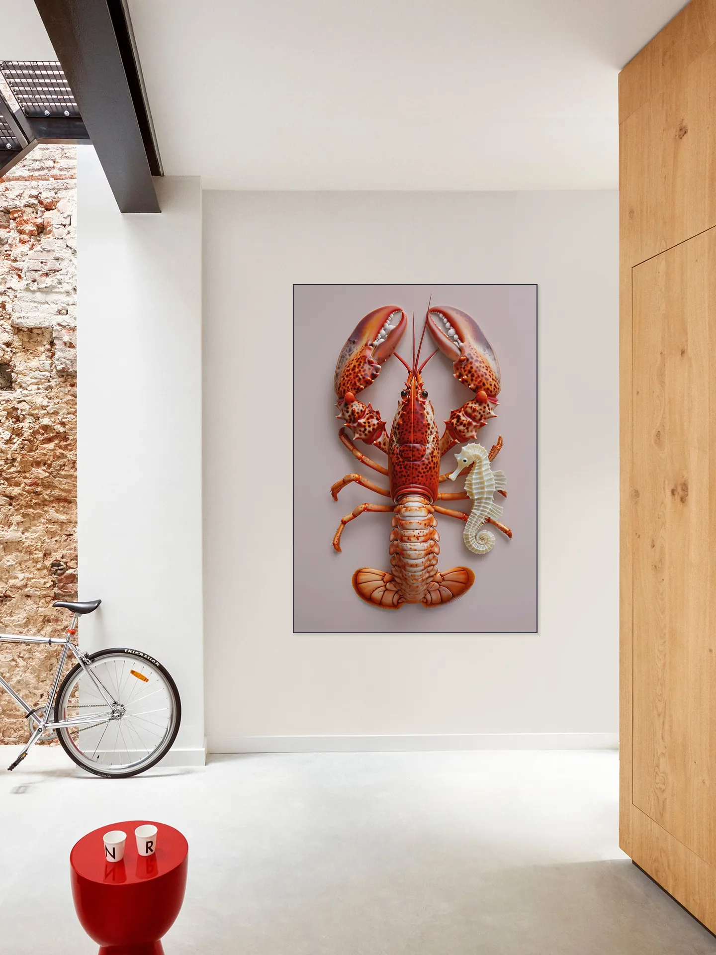 Red Lobster with Seahorse - Pastel Pink