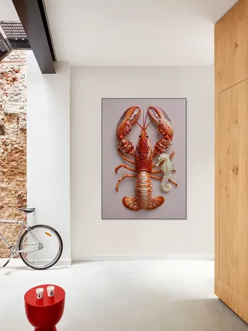Red Lobster with Seahorse - Pastel Pink