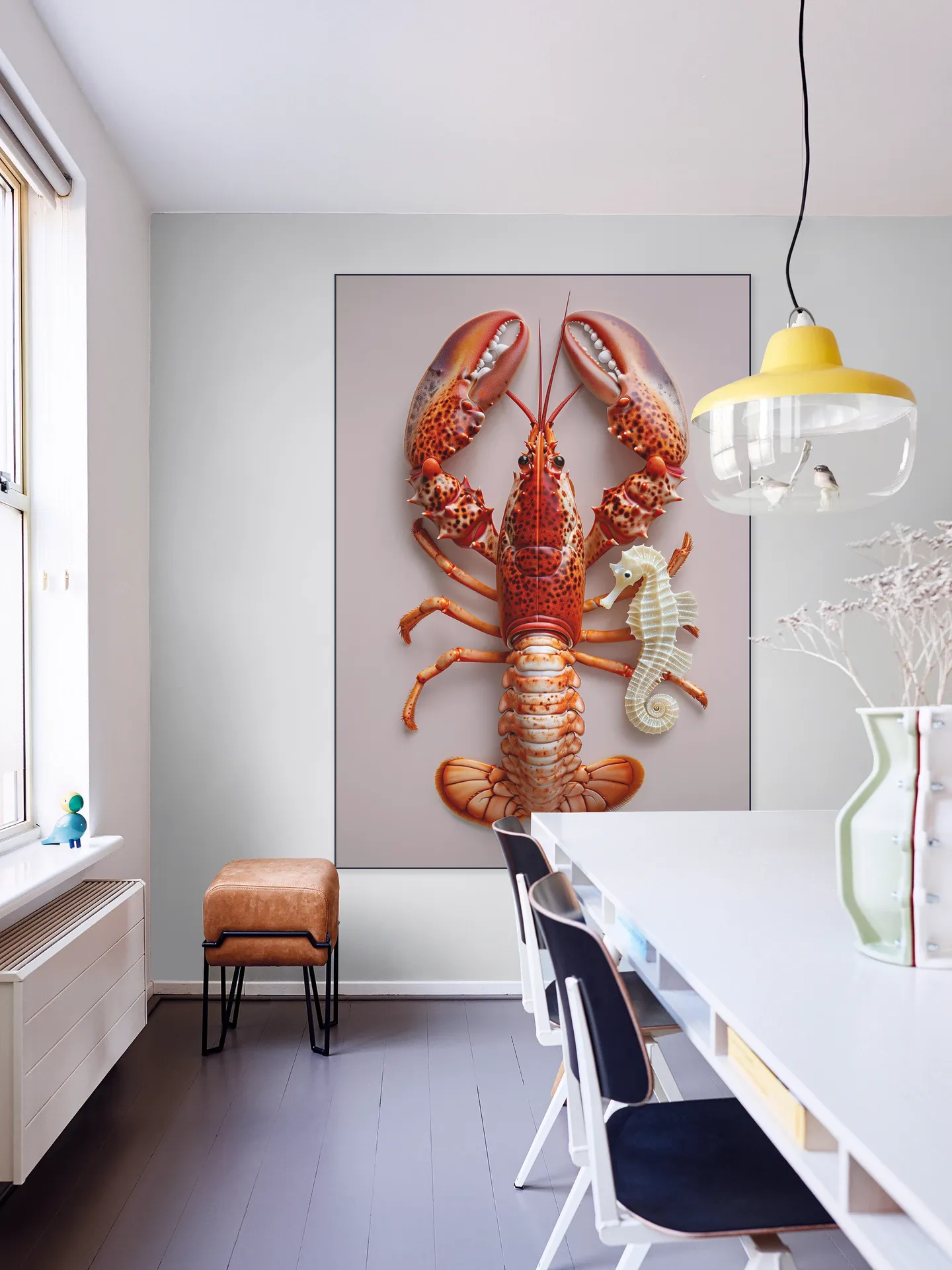 Red Lobster with Seahorse - Pastel Pink