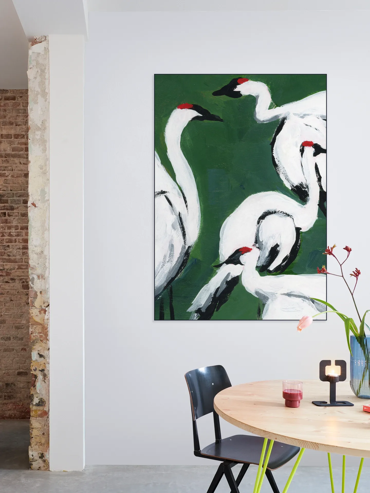 Cranes on Dark Green