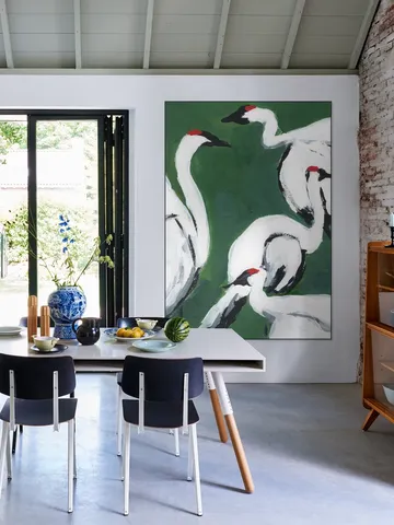 Cranes on Dark Green