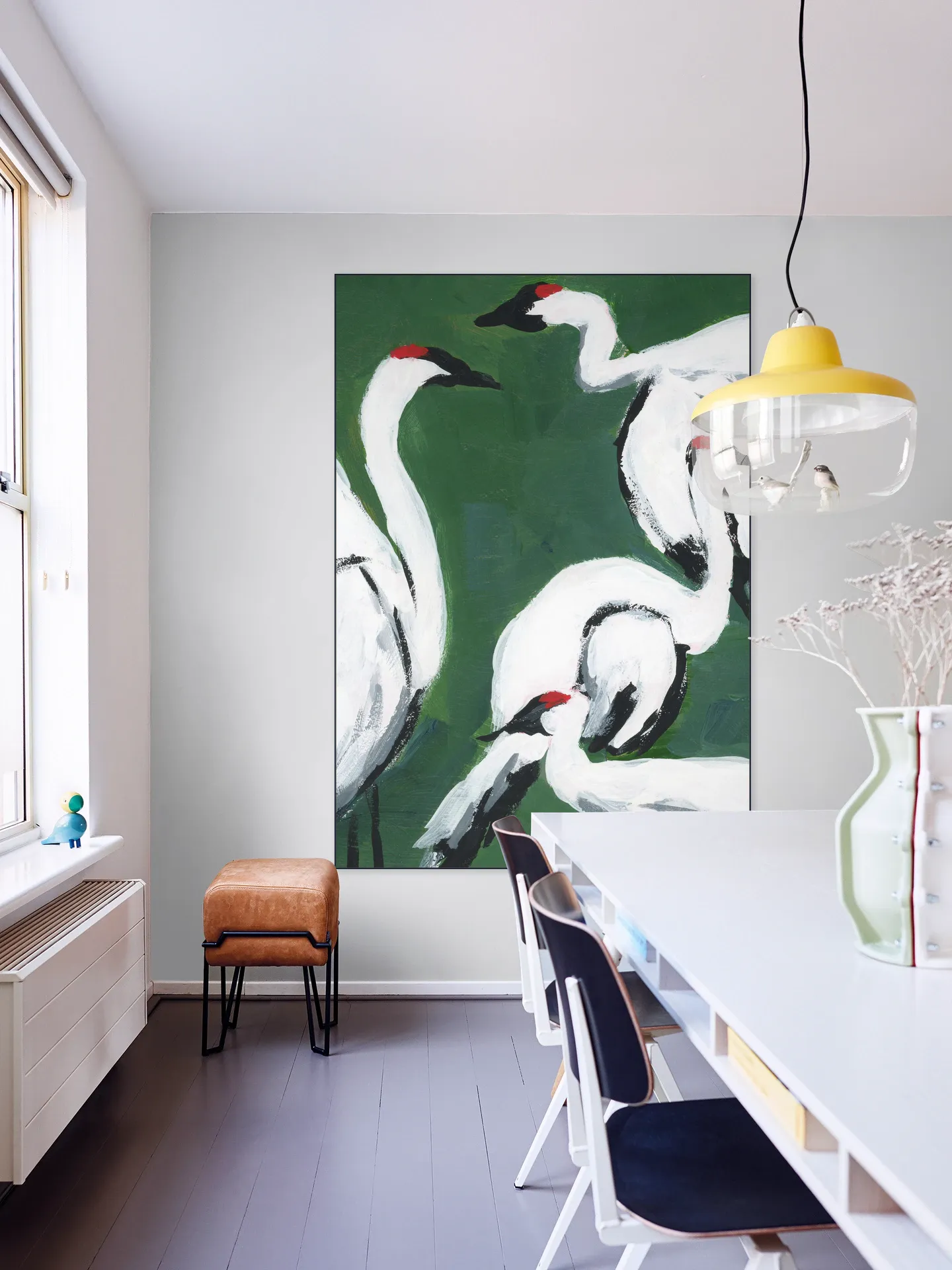 Cranes on Dark Green