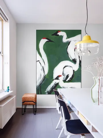 Cranes on Dark Green