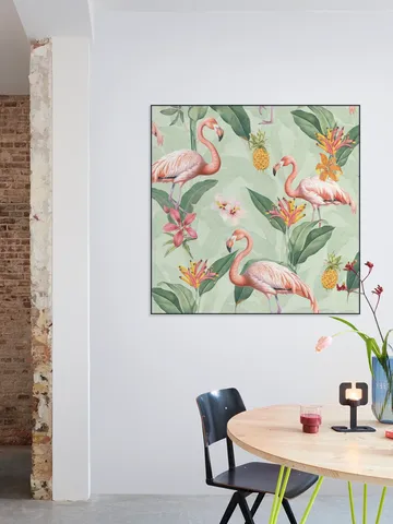 Tropical vintage flamingos and pineapples