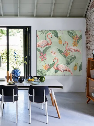 Tropical vintage flamingos and pineapples