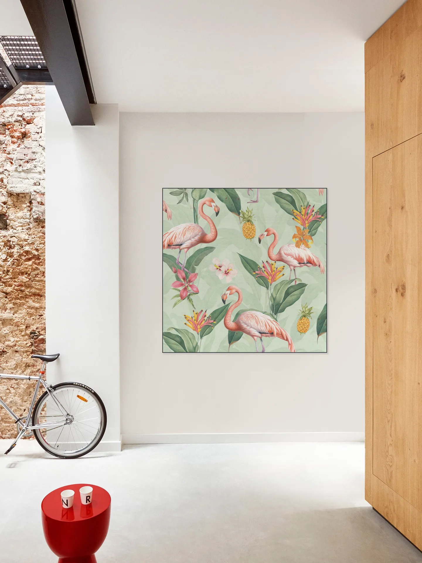 Tropical vintage flamingos and pineapples
