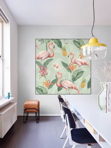Tropical vintage flamingos and pineapples