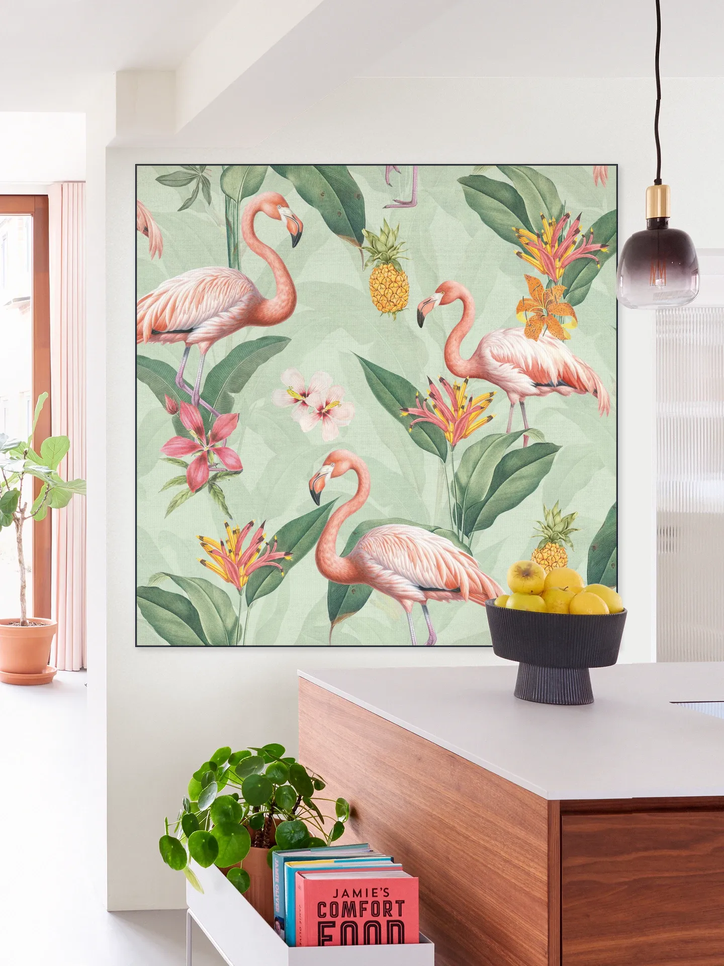 Tropical vintage flamingos and pineapples
