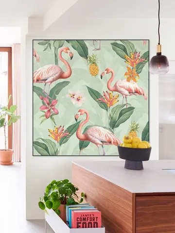 Tropical vintage flamingos and pineapples
