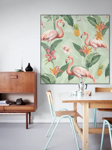 Tropical vintage flamingos and pineapples