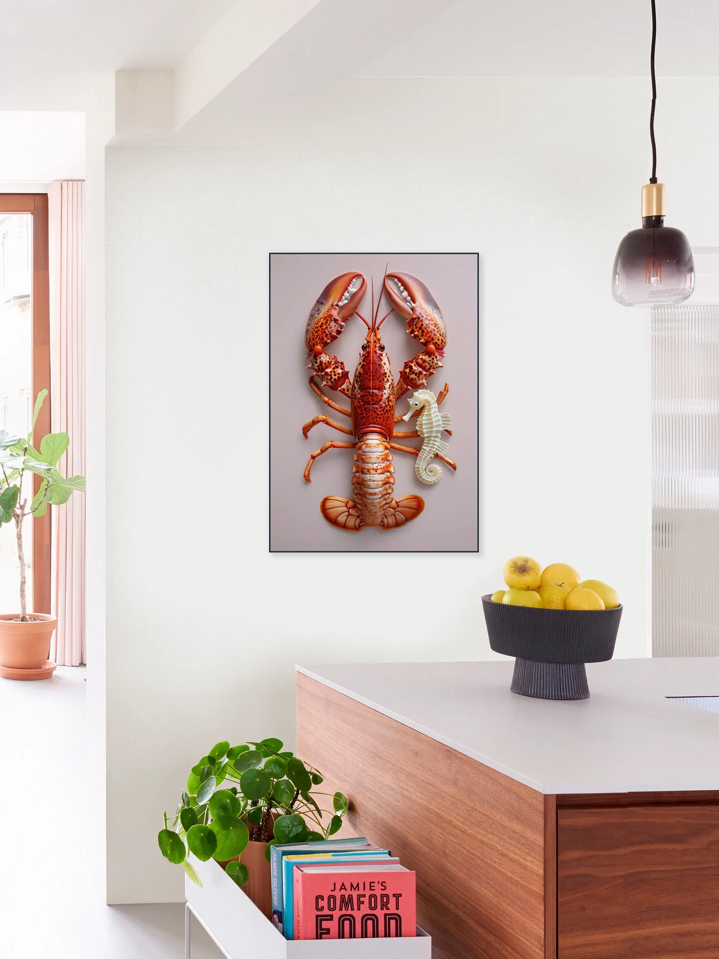 Red Lobster with Seahorse - Pastel Pink