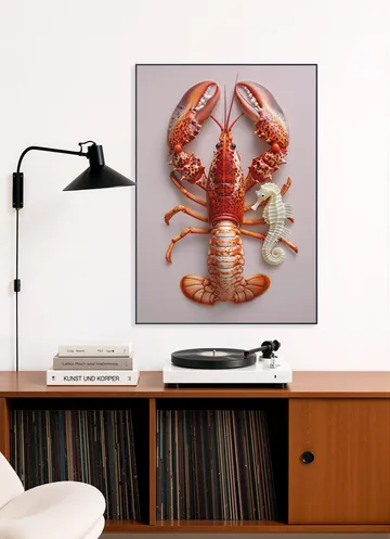 Red Lobster with Seahorse - Pastel Pink